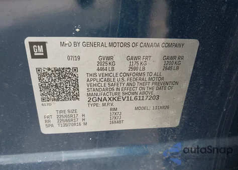 2020 Chevrolet Equinox Fwd Lt 1.5L Turbo from USA, damaged, VIN 2GNAXKEV1L6117203